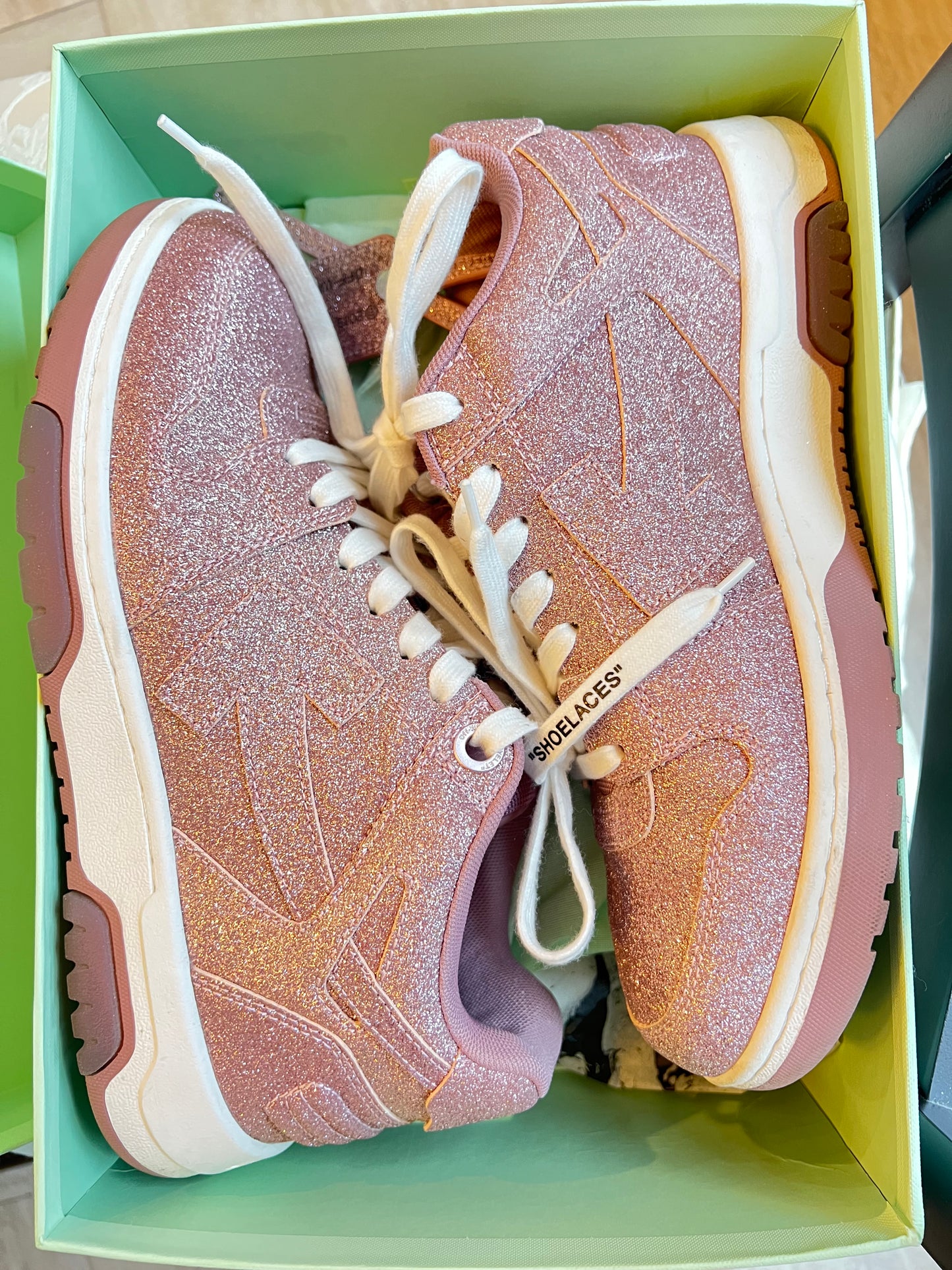 Off White pink glitter sneakers