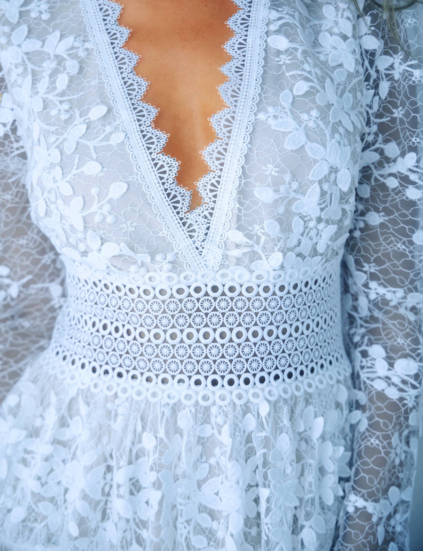 Deep V-Neck Lace Tiered Dress