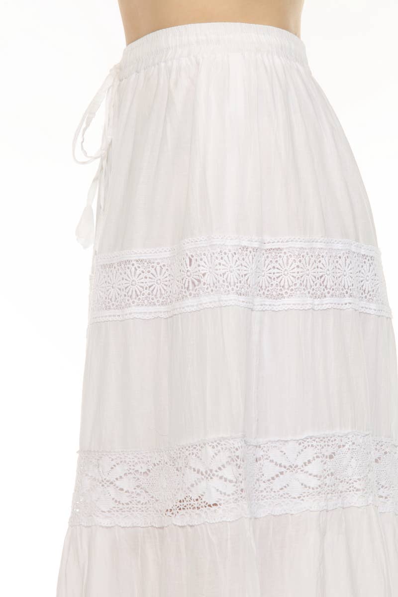 Women's 100% Cotton White Skirt Embroidery and Lace Detailed