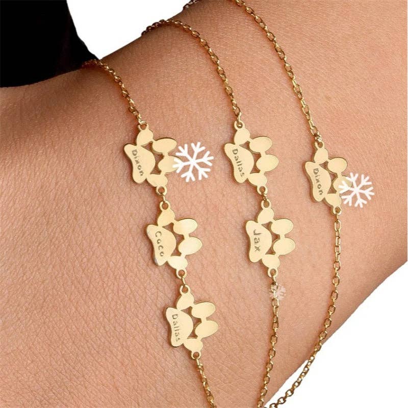 Custom Engrave Dog Paw Charm Bracelet in Stainless Steel