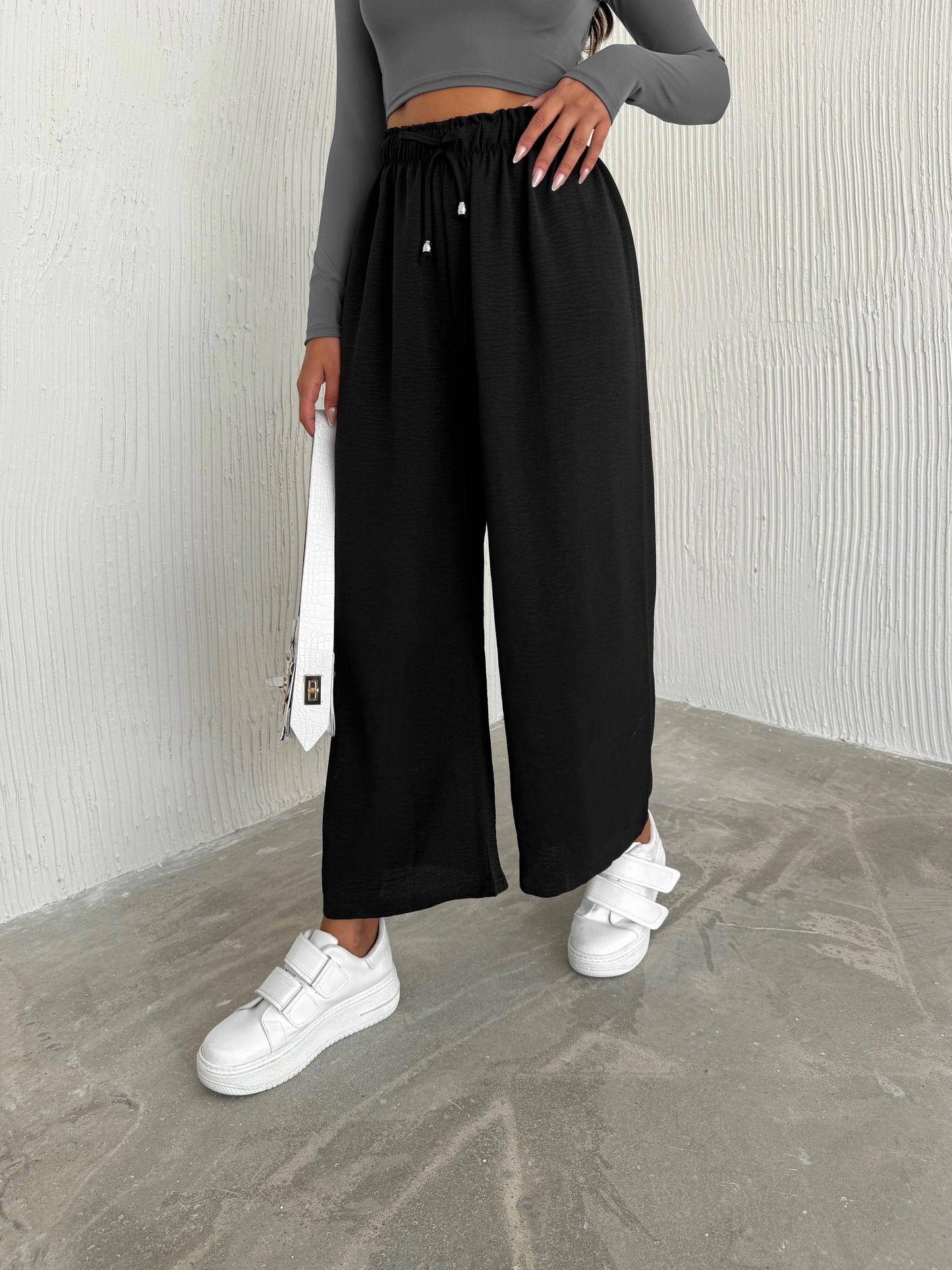 Women's Solid Color Palazzo Pants Wide Leg Elastic