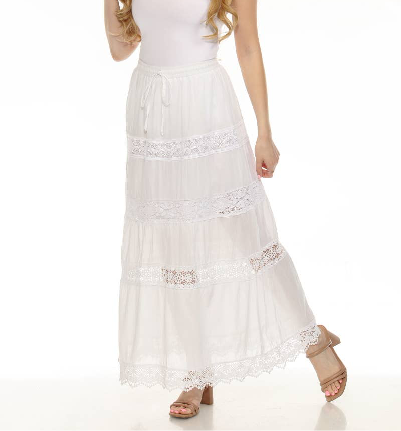 Women's 100% Cotton White Skirt Embroidery and Lace Detailed