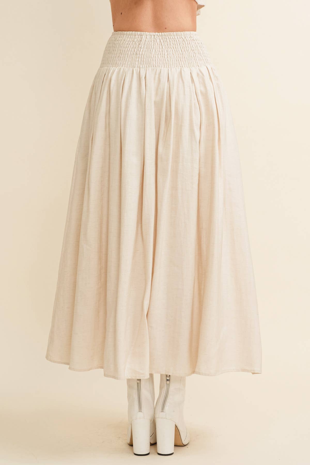 SMOCKED MIDI SKIRT