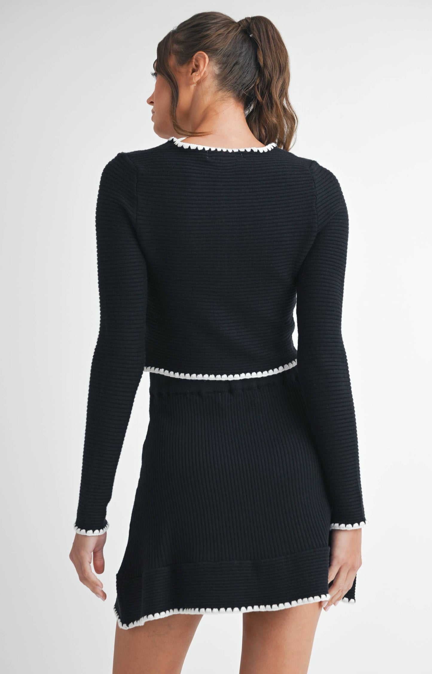 Contrast Button Knit Crop Jacket