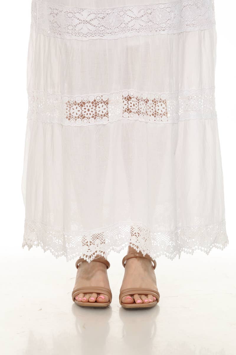 Women's 100% Cotton White Skirt Embroidery and Lace Detailed