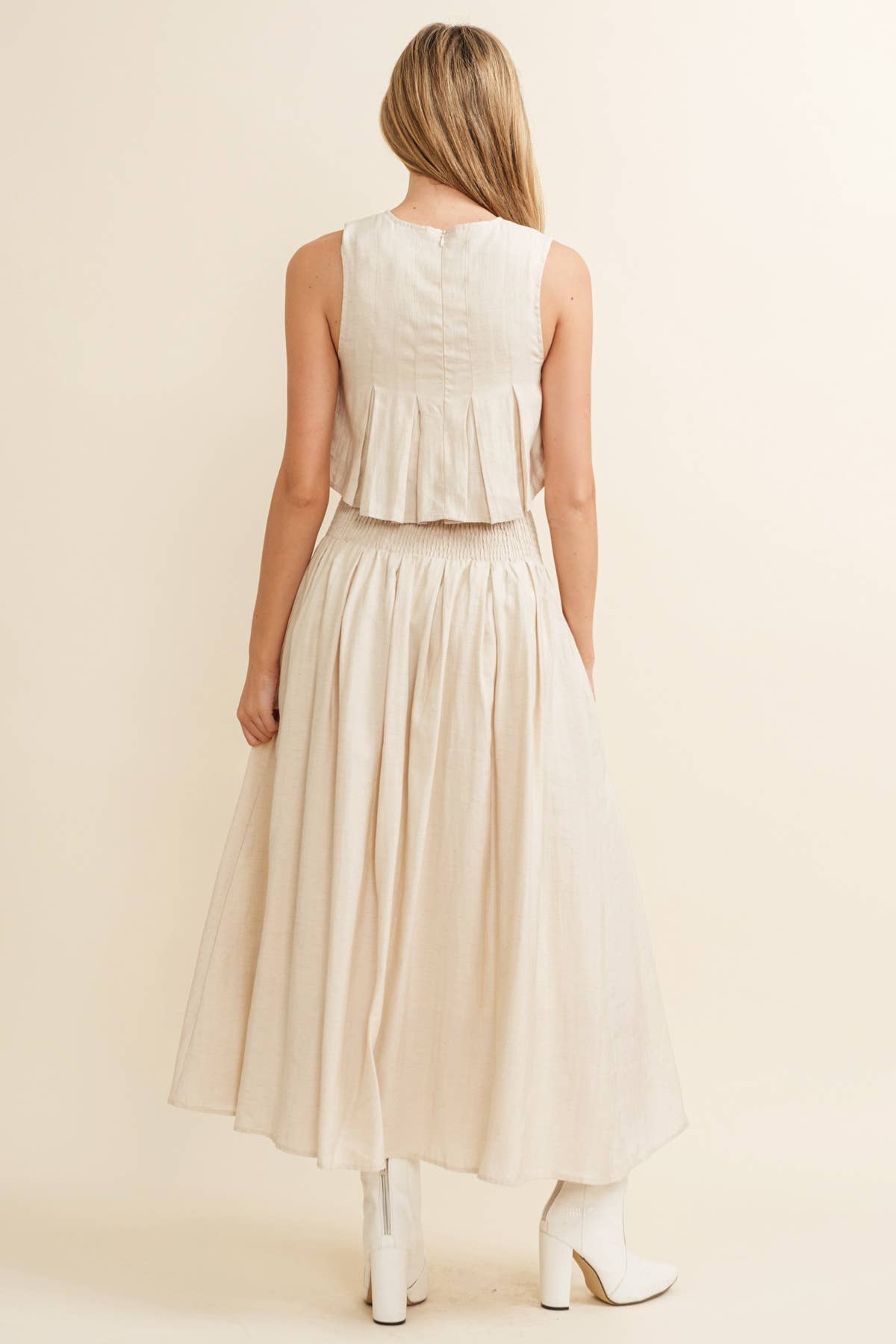 SMOCKED MIDI SKIRT