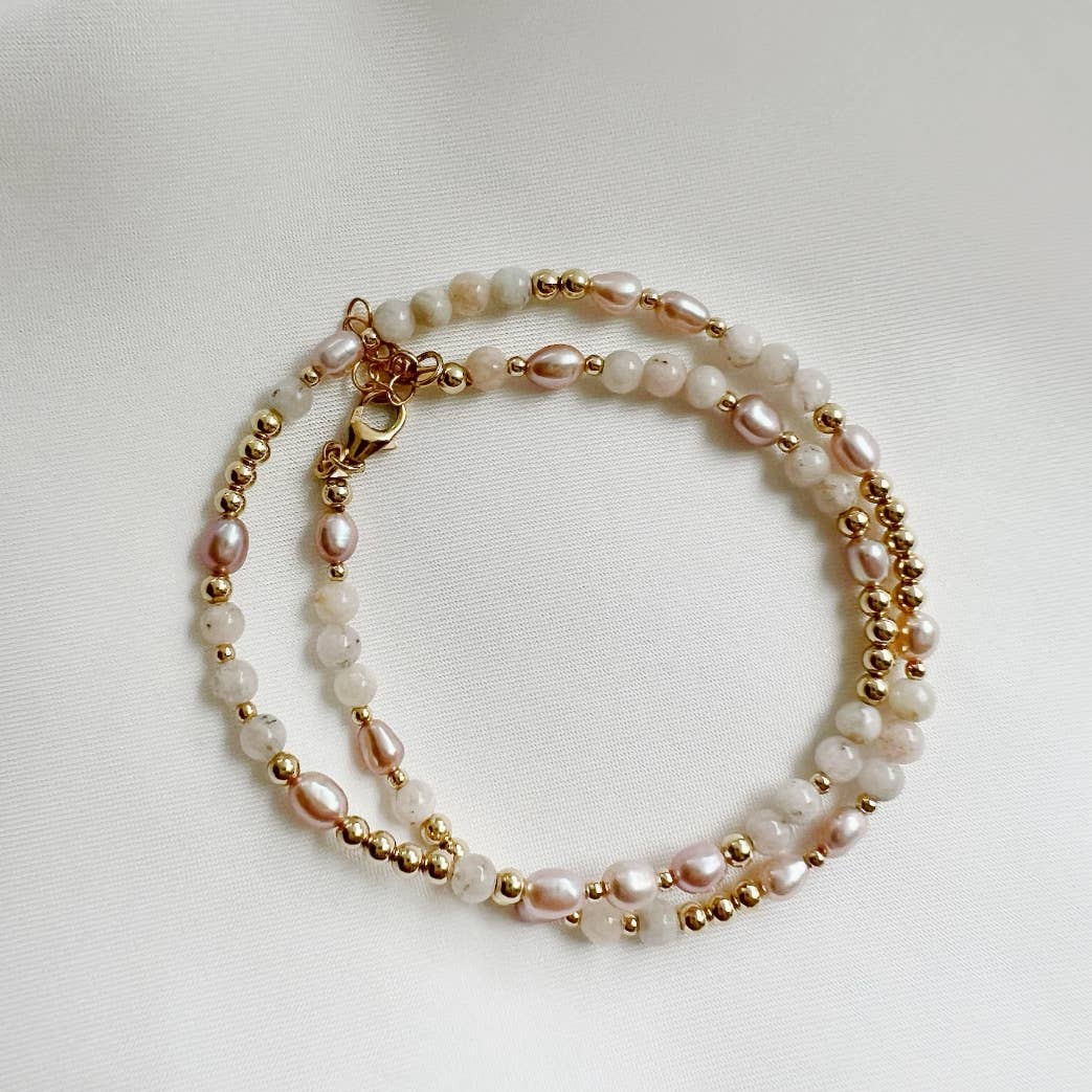 Ella Double Wrap Bracelet Pearl Choker Necklace Gold Filled