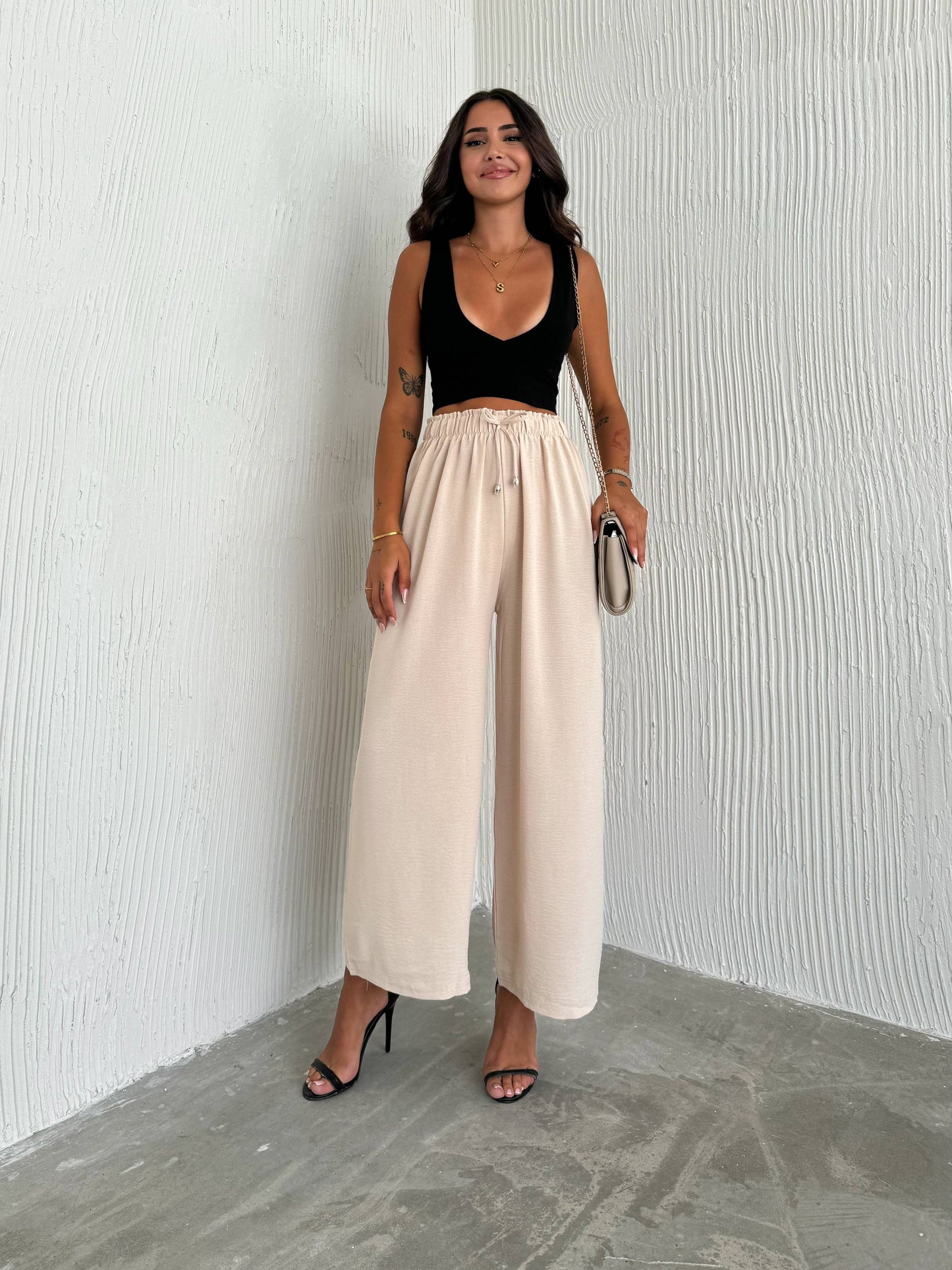 Women's Solid Color Palazzo Pants Wide Leg Elastic