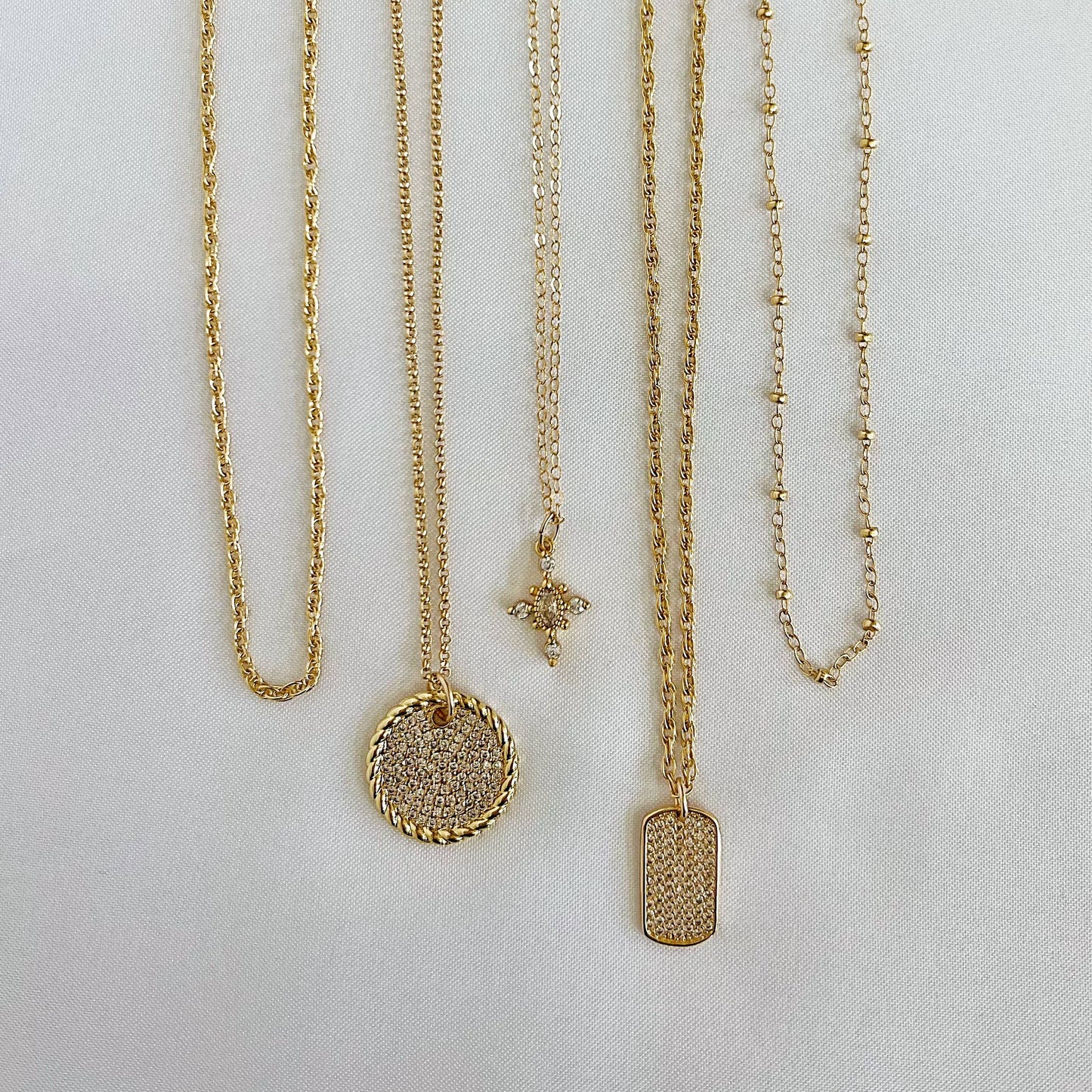 Pave CZ Dog Tag Pendant Necklace Gold Filled