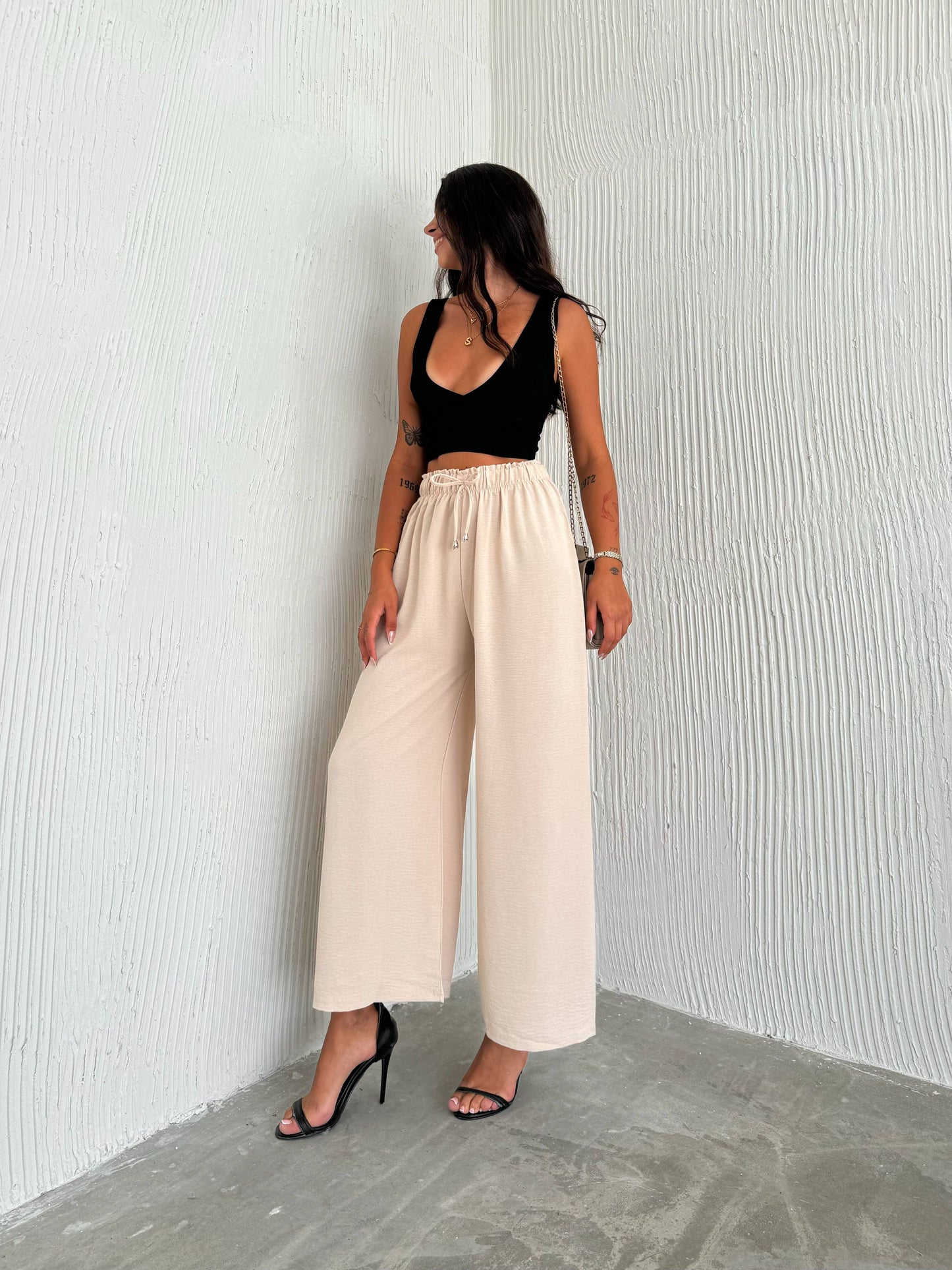 Women's Solid Color Palazzo Pants Wide Leg Elastic