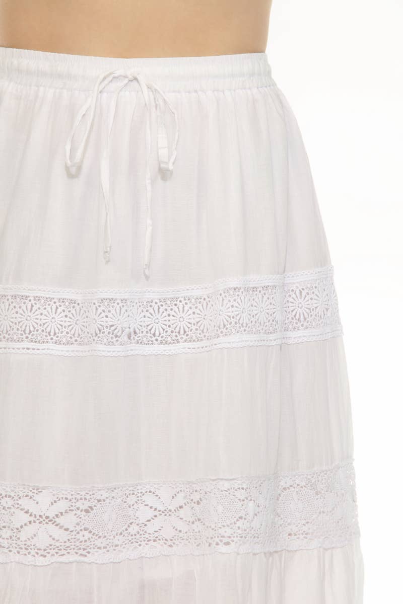 Women's 100% Cotton White Skirt Embroidery and Lace Detailed
