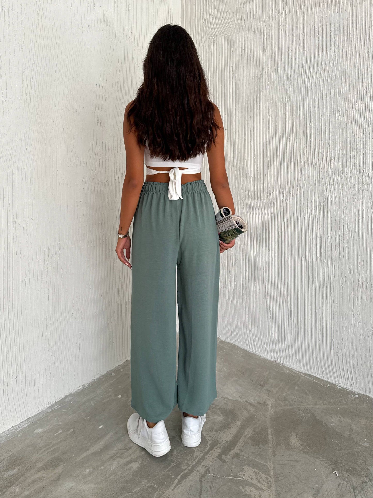 Women's Solid Color Palazzo Pants Wide Leg Elastic