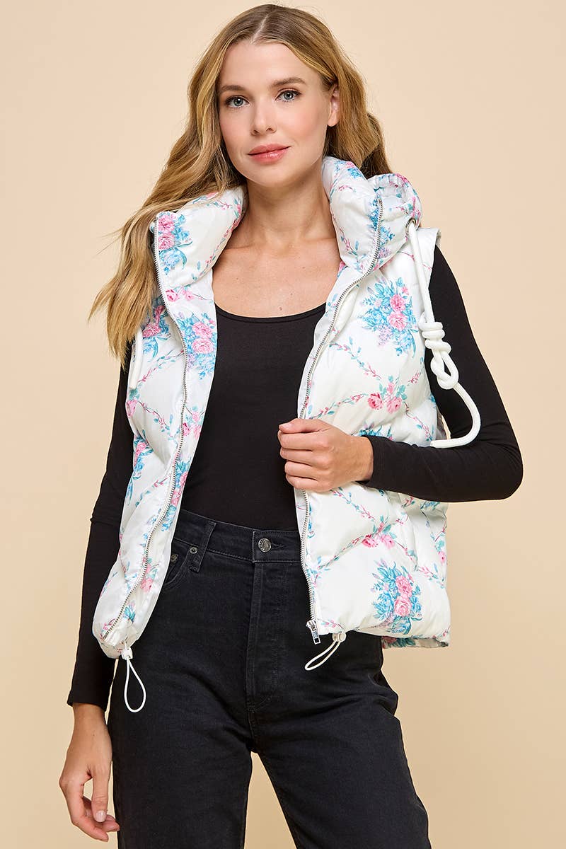 Floral Printed Vest With Hoodie