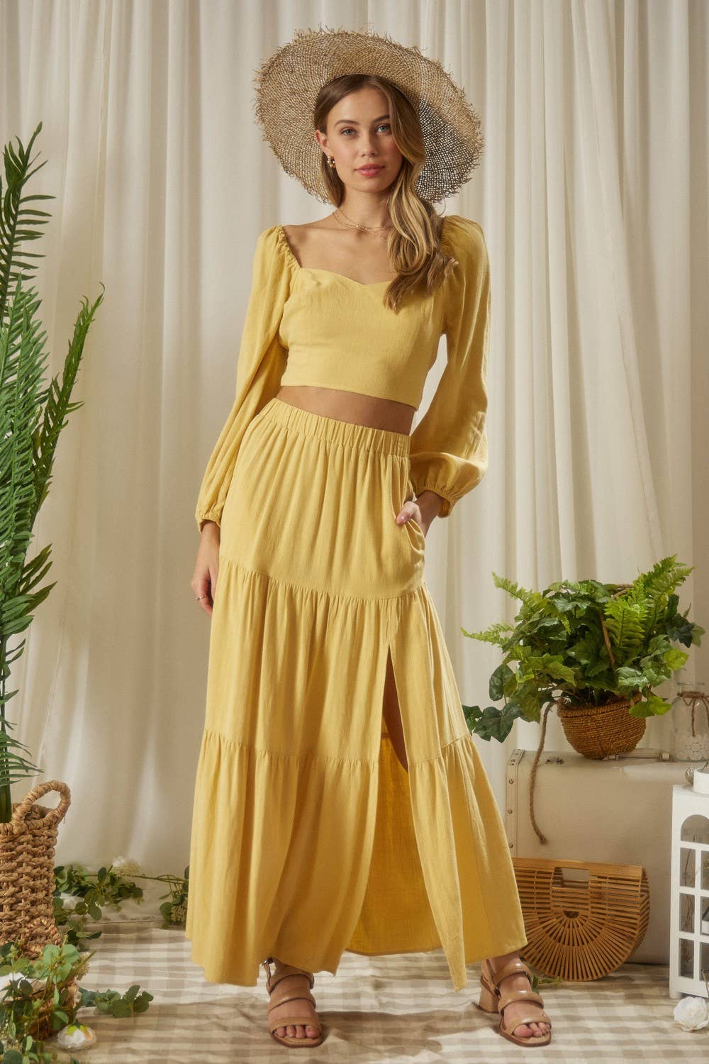 LINEN SMOCKING BACK TIE TOP
