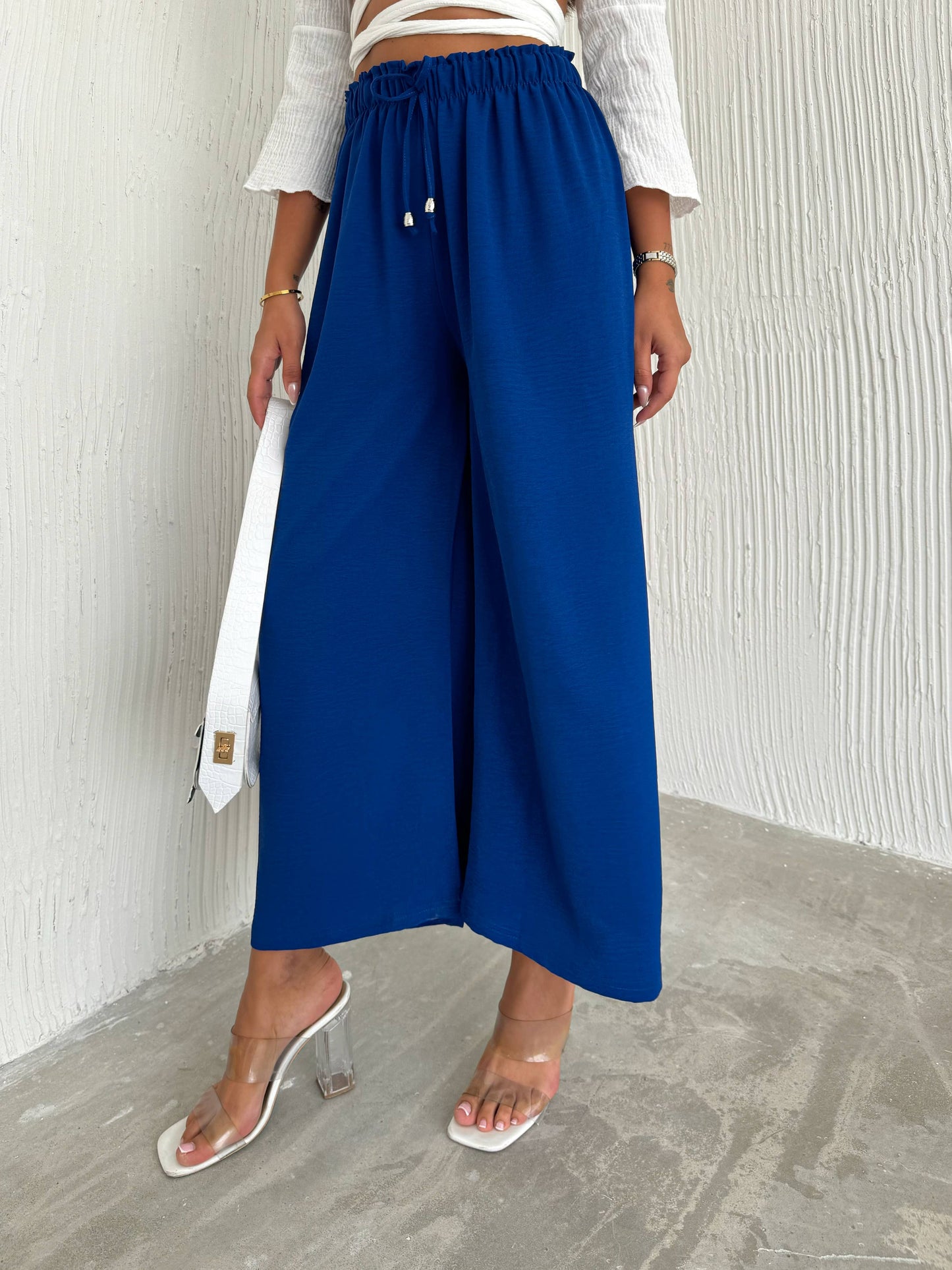 Women's Solid Color Palazzo Pants Wide Leg Elastic