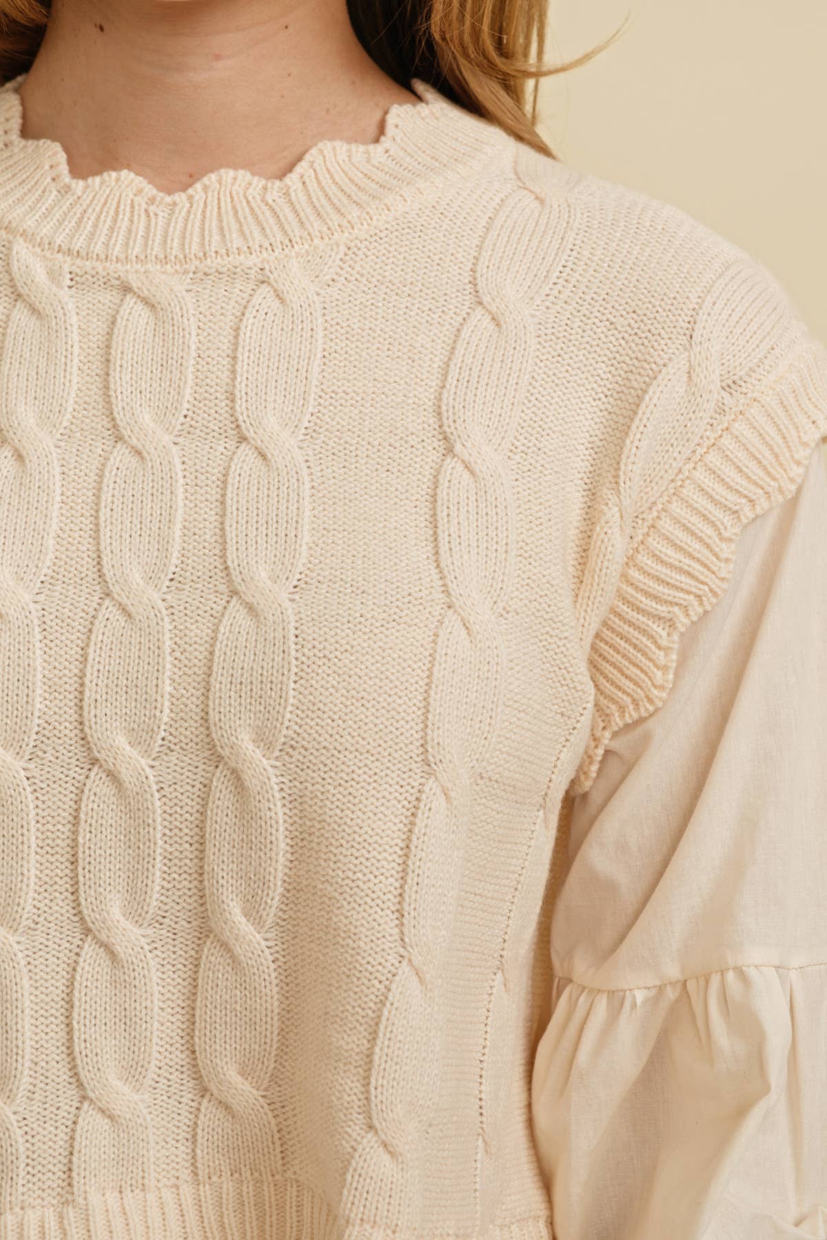 CSW13555 - CABLE KNIT LAYERED TOP