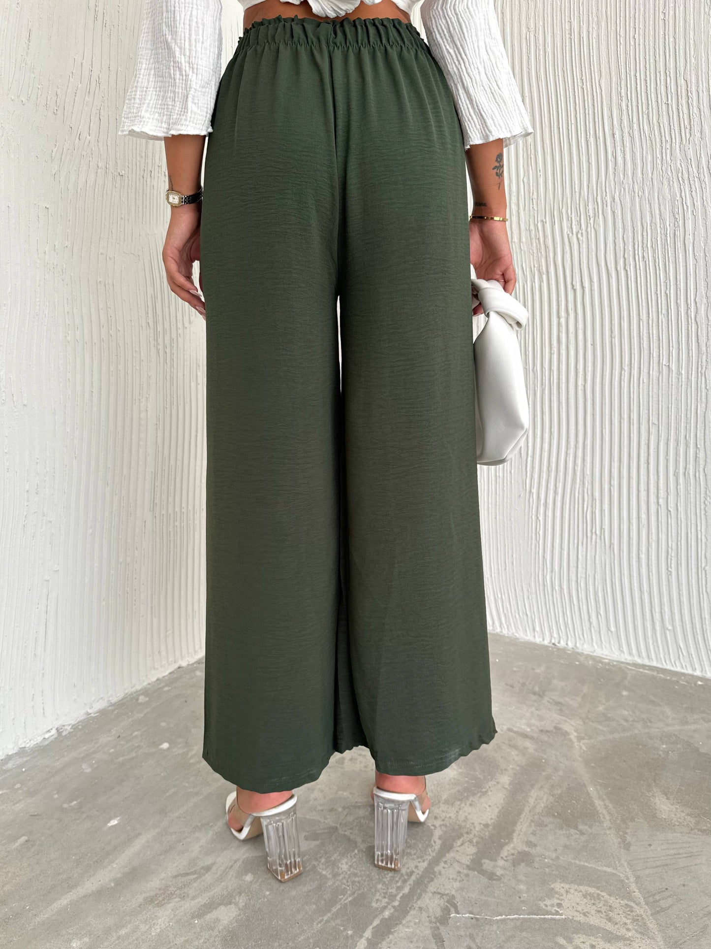 Women's Solid Color Palazzo Pants Wide Leg Elastic