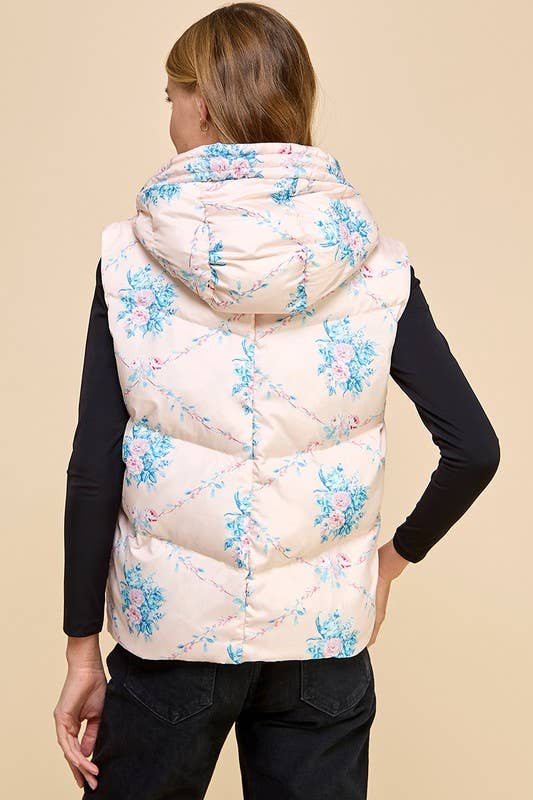 Floral Printed Vest With Hoodie
