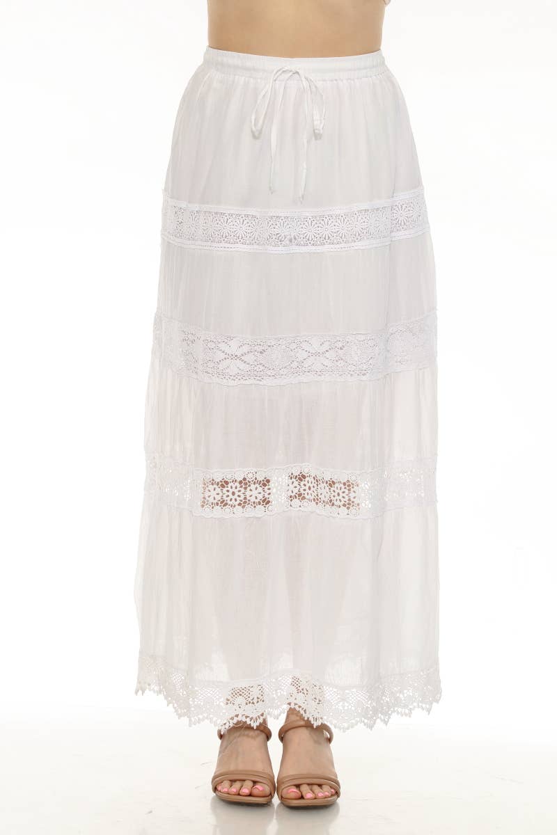 Women's 100% Cotton White Skirt Embroidery and Lace Detailed