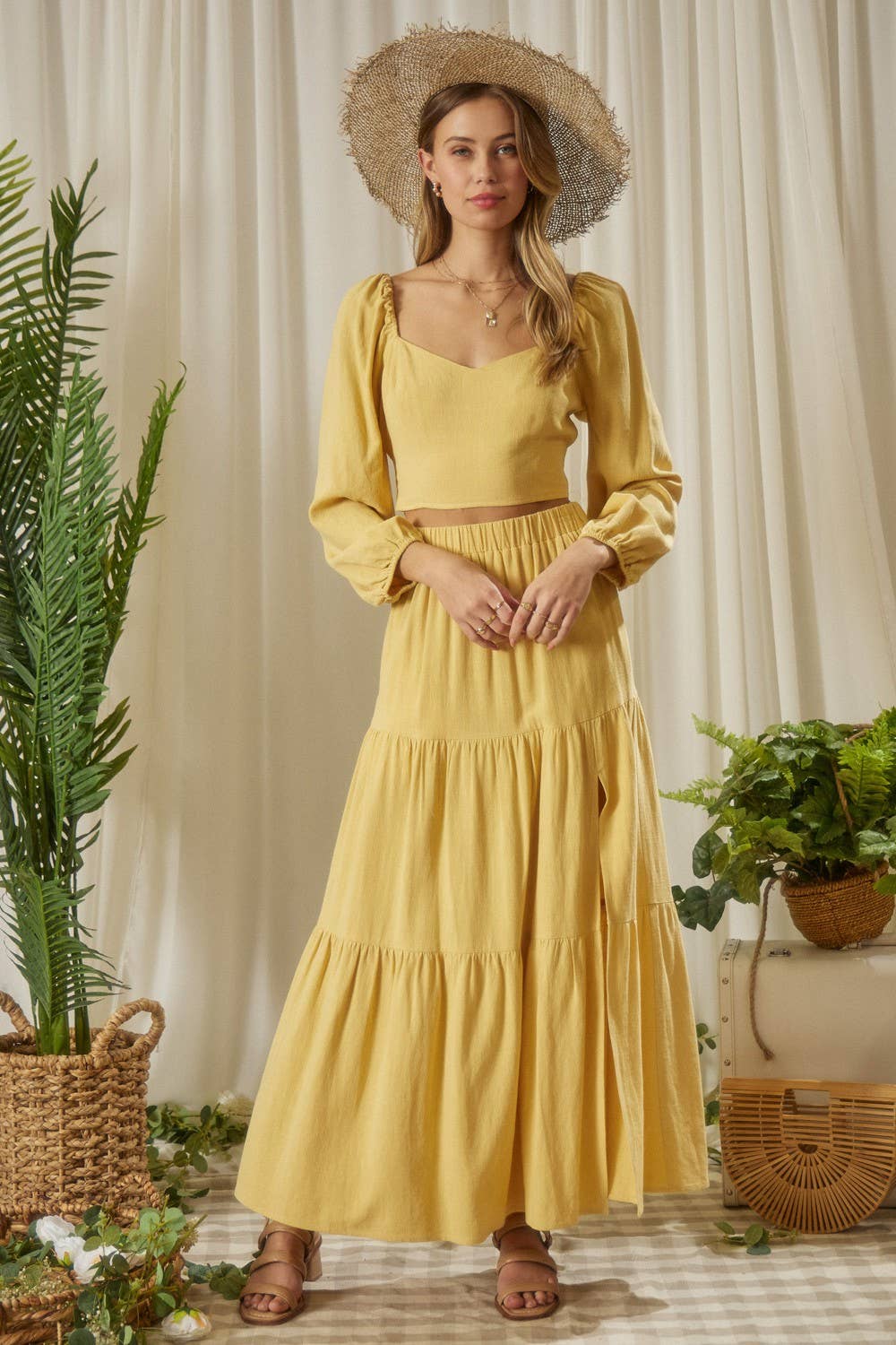 LINEN SMOCKING BACK TIE TOP