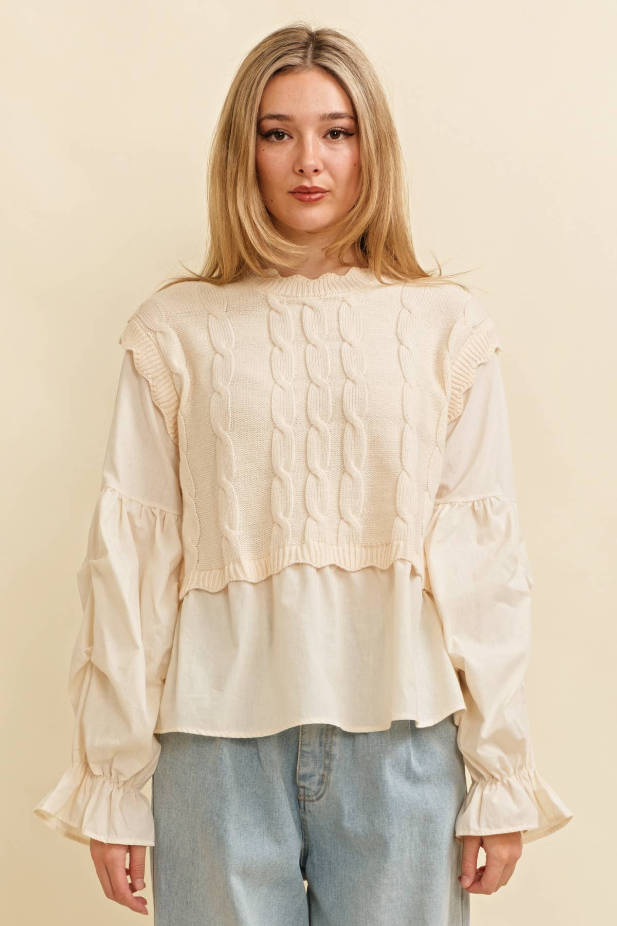 CSW13555 - CABLE KNIT LAYERED TOP
