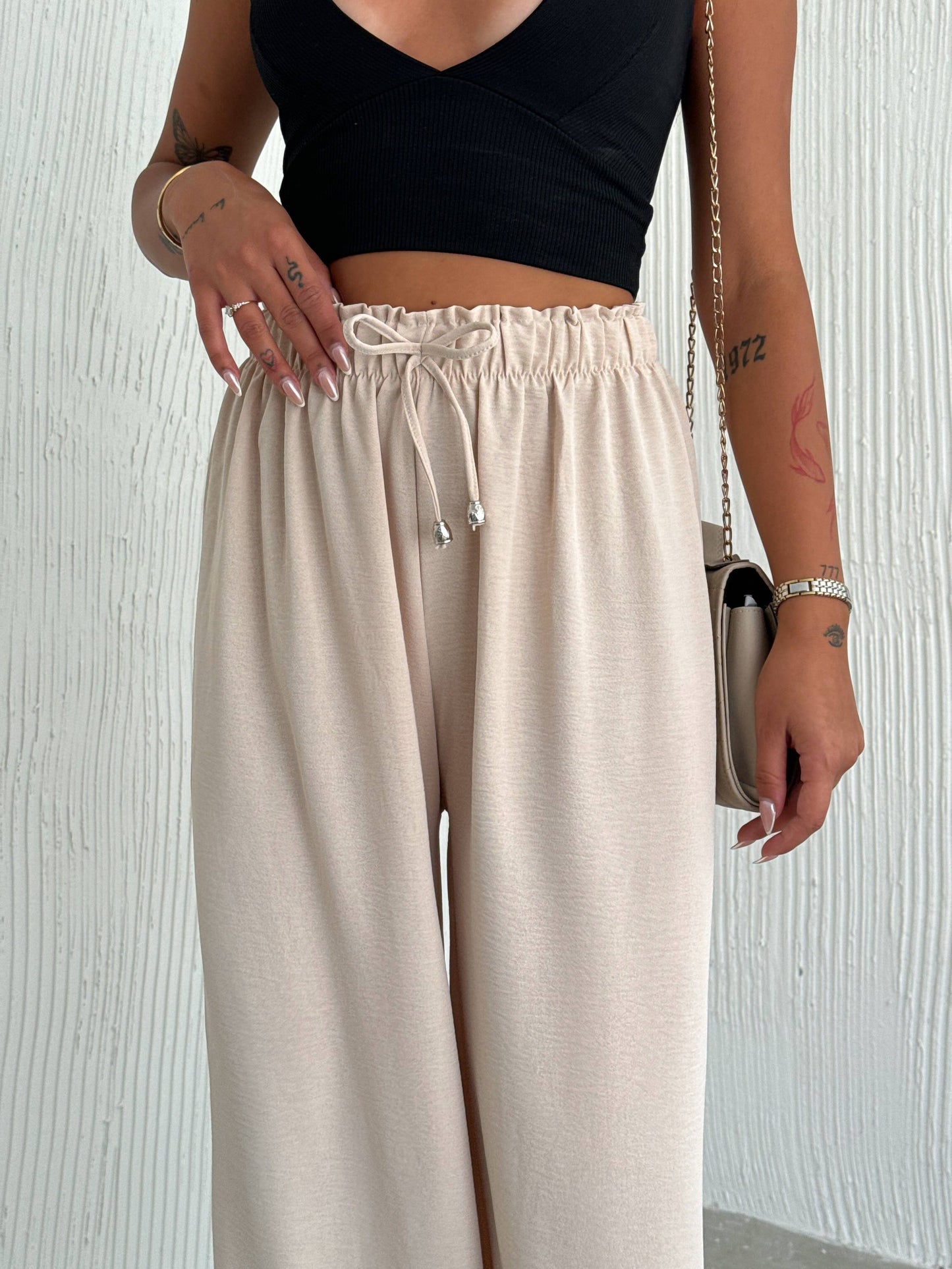 Women's Solid Color Palazzo Pants Wide Leg Elastic