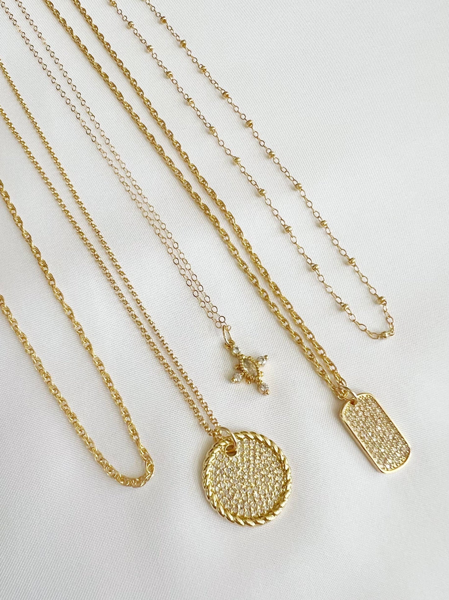 Pave CZ Dog Tag Pendant Necklace Gold Filled