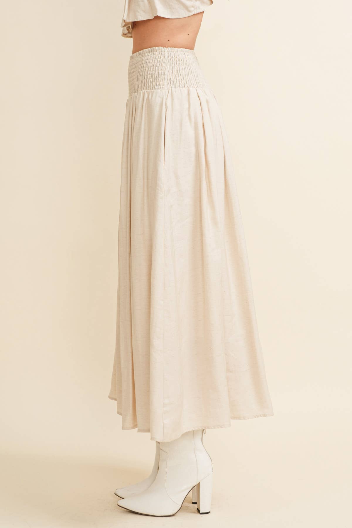 SMOCKED MIDI SKIRT