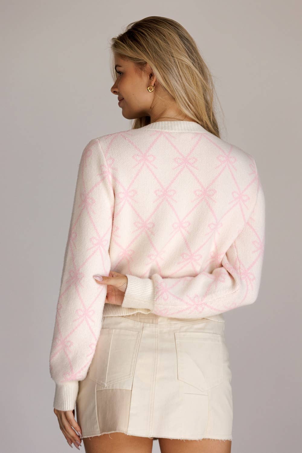 BOW KNIT CARDIAN WITH POCKETS