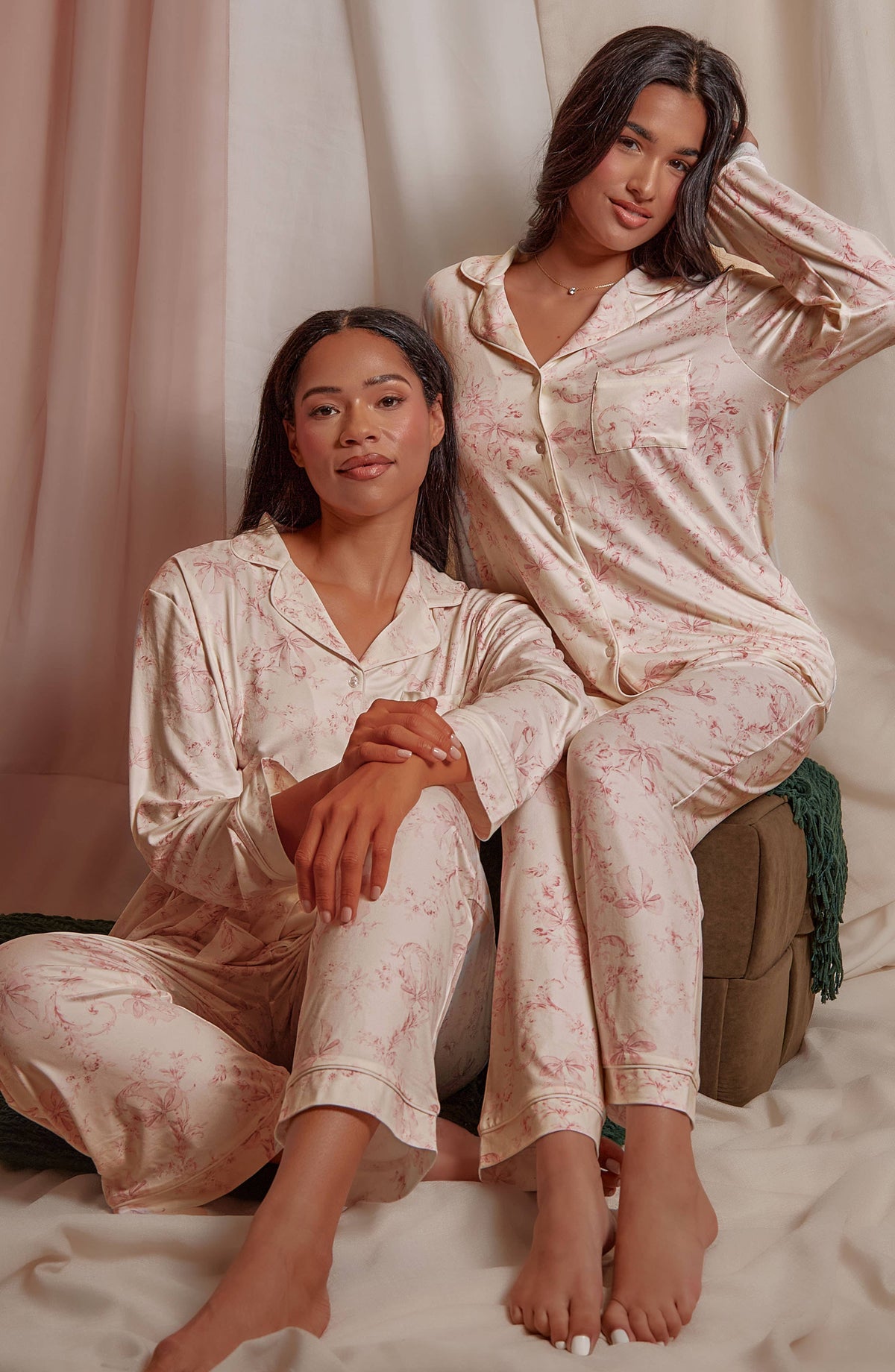 Anna Toile Print Long Sleeve Knit Pajama Set