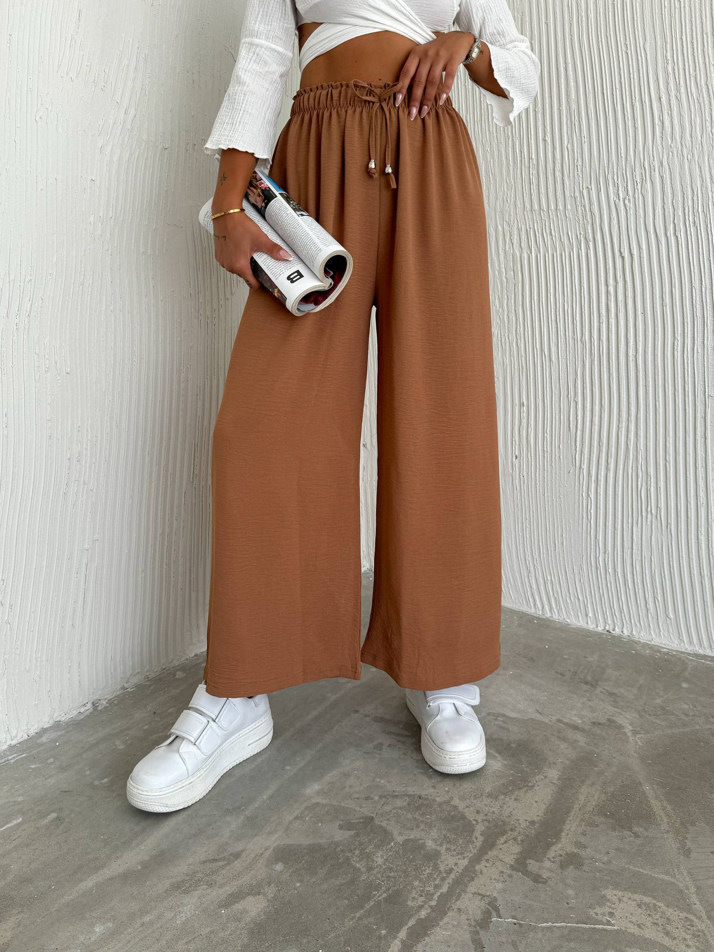 Women's Solid Color Palazzo Pants Wide Leg Elastic