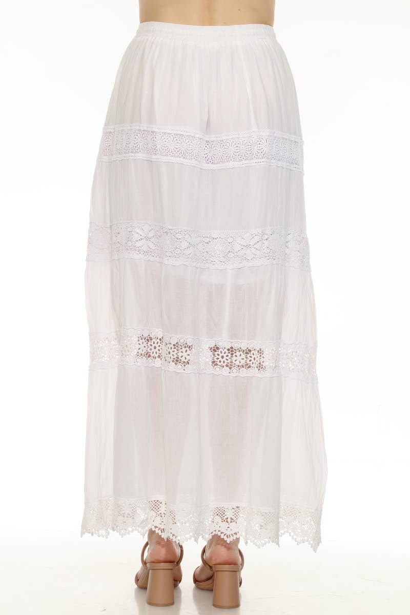 Women's 100% Cotton White Skirt Embroidery and Lace Detailed