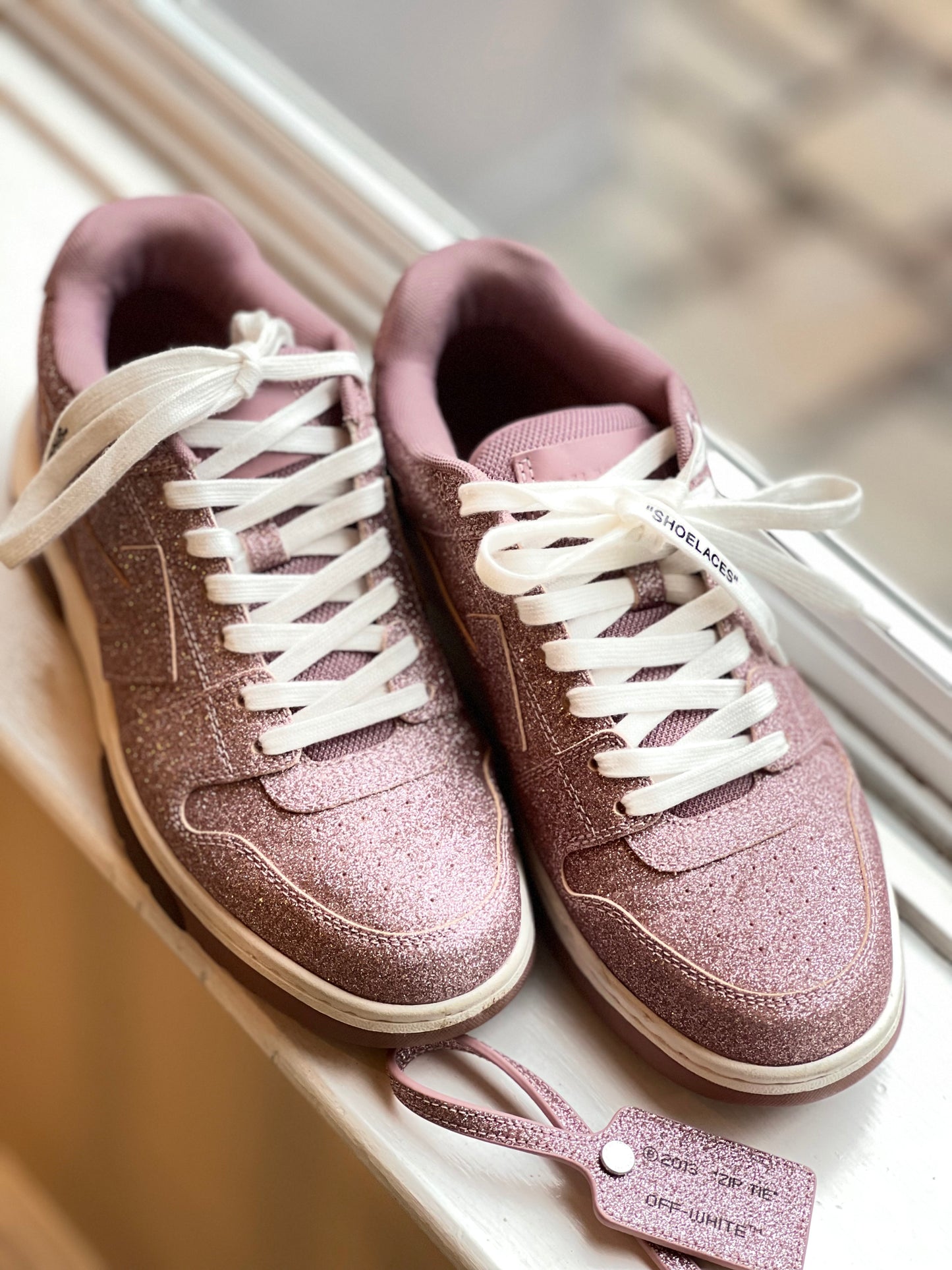 Off White pink glitter sneakers