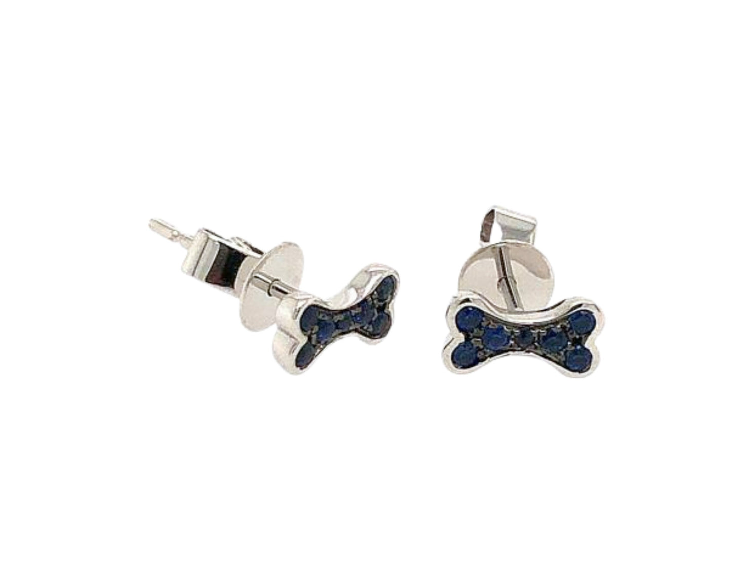 Natural Blue Sapphire Bone Stud Earrings – 18 kt White Gold