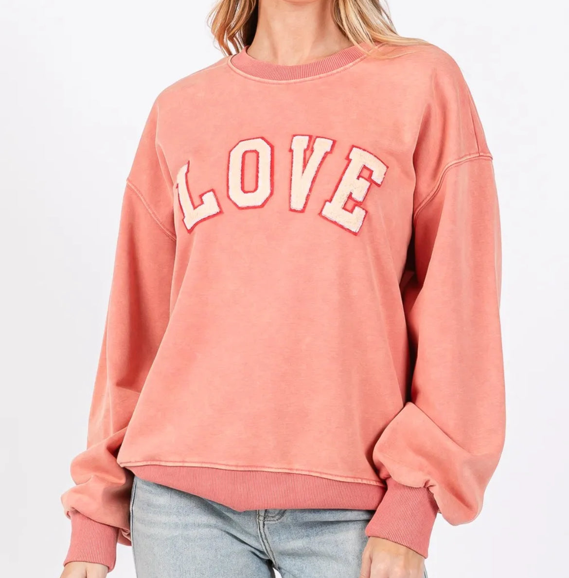 SAGE + FIG LOVE Path Applique Drop Shoulder Sweatshirt