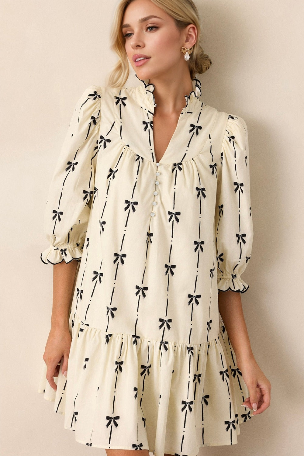 carissa mini dress Frill Bow Print Half Sleeve Mini Dress Oh – Curated by Carissa