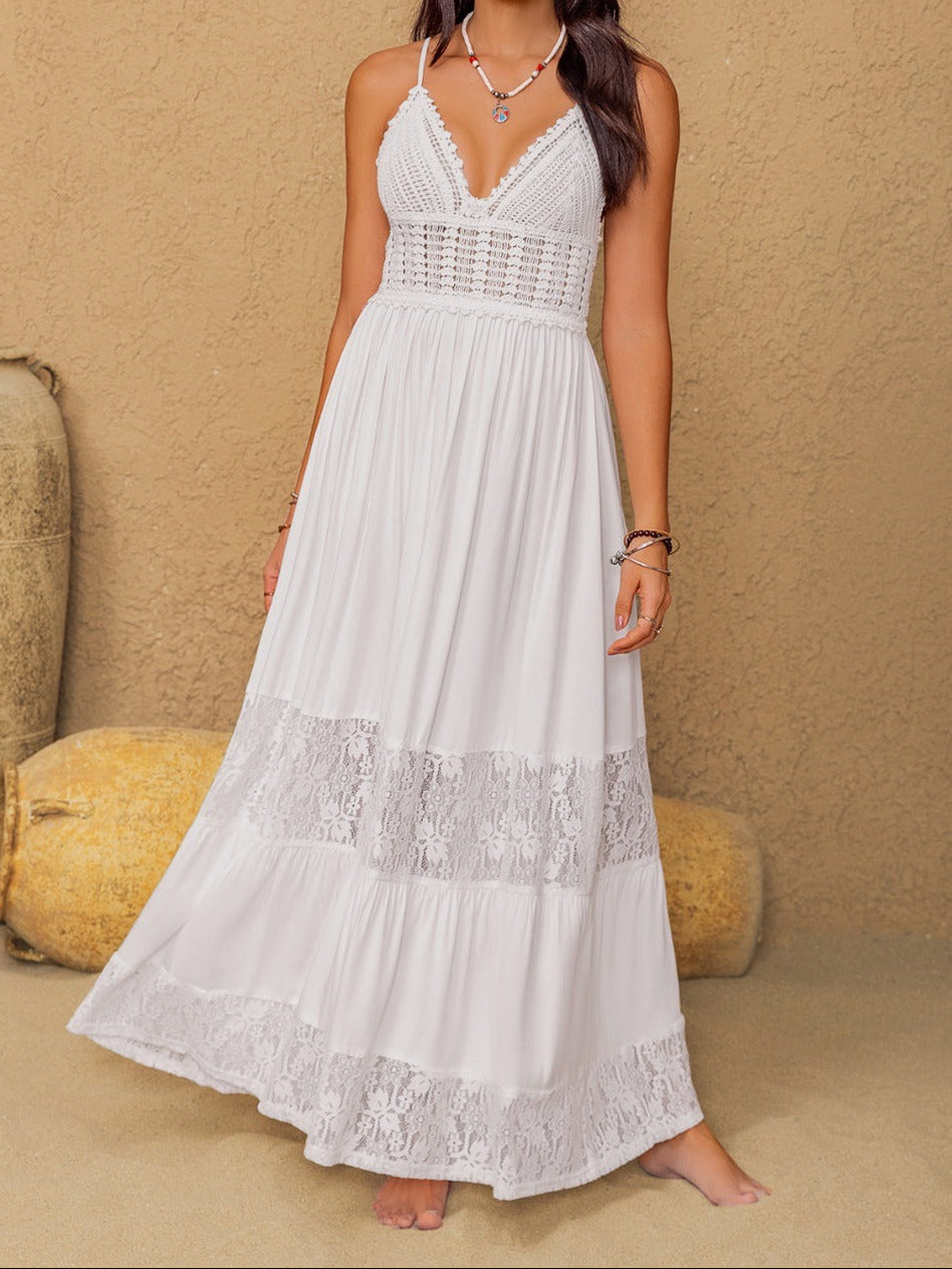 Lace Detail Crochet Tiered Maxi Cami Dress