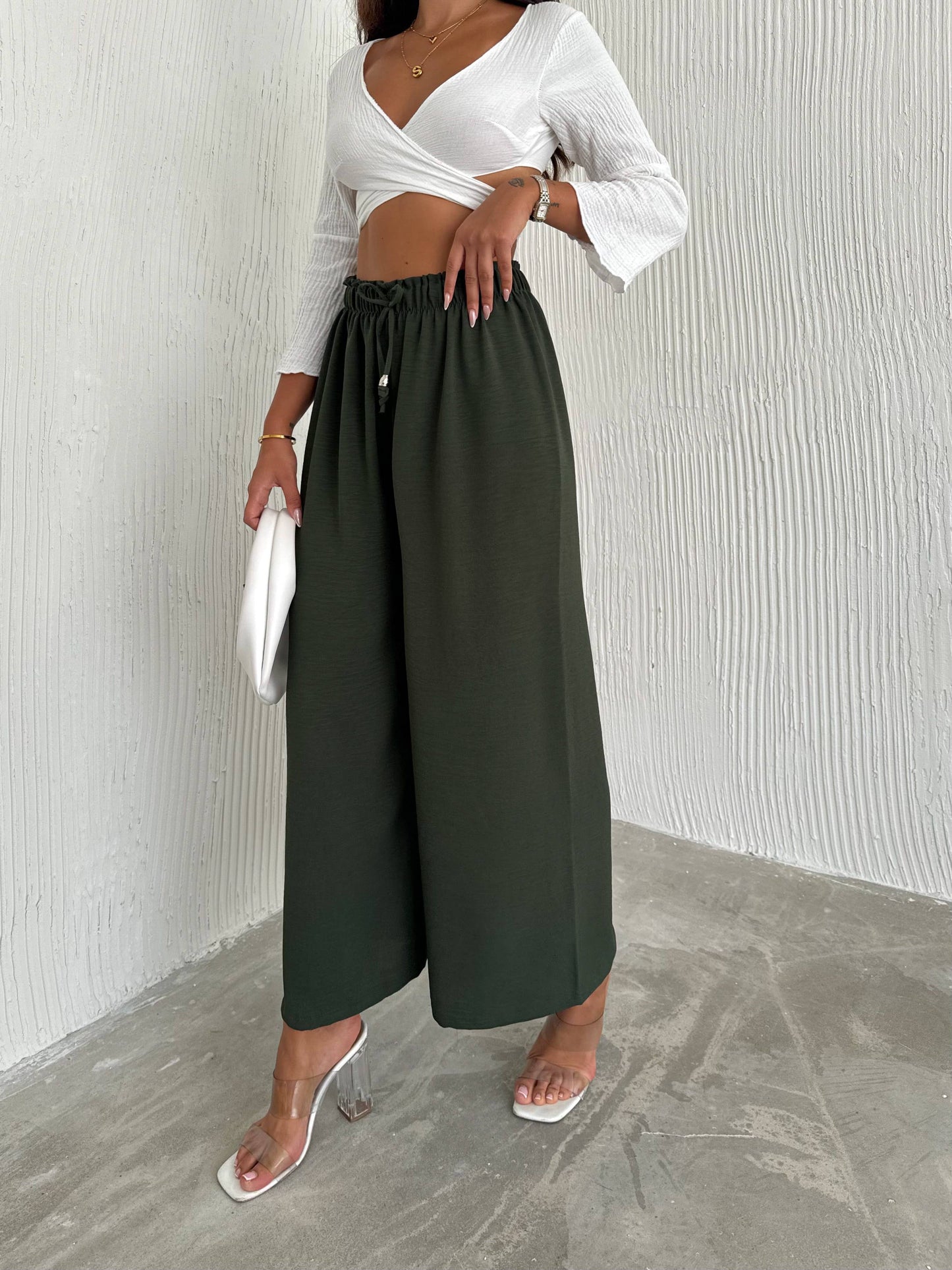 Women's Solid Color Palazzo Pants Wide Leg Elastic