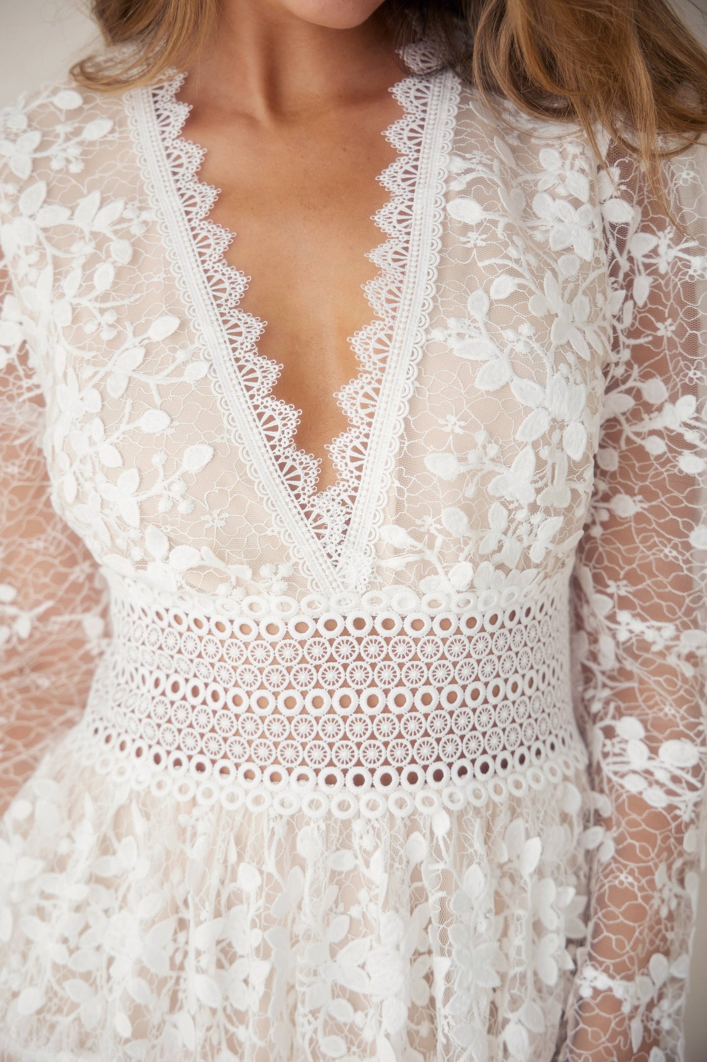 Deep V-Neck Lace Tiered Dress