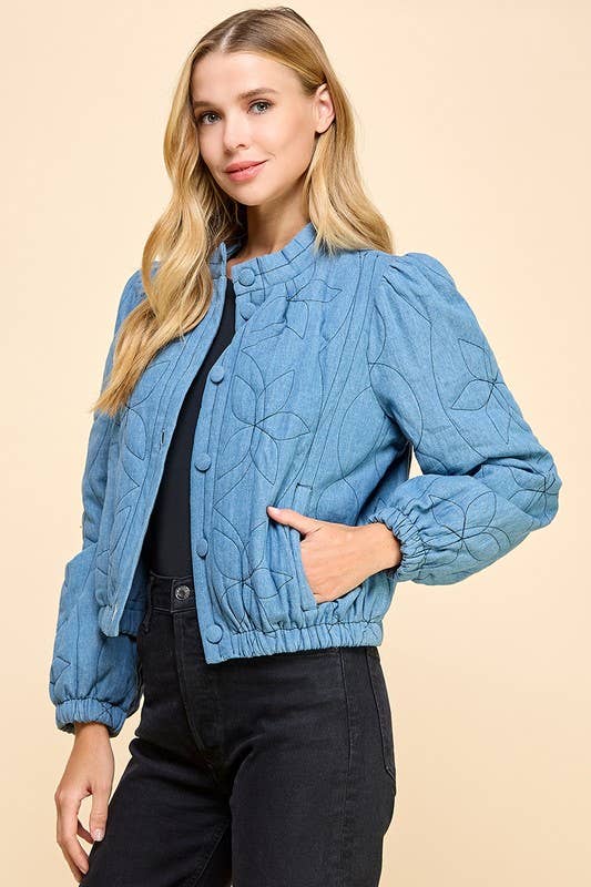 Denim Quilted Side Pockets Jacket