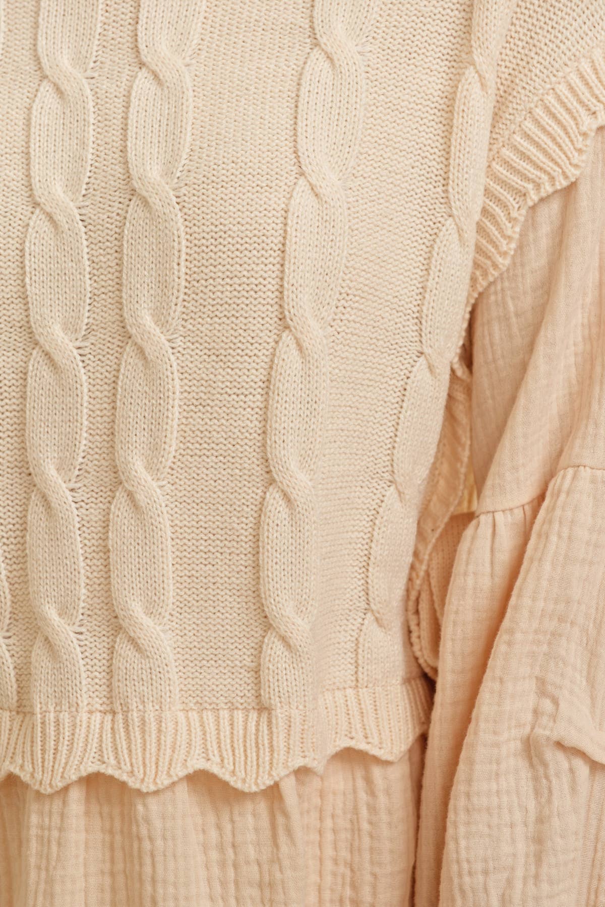 CSW13555 - CABLE KNIT LAYERED TOP