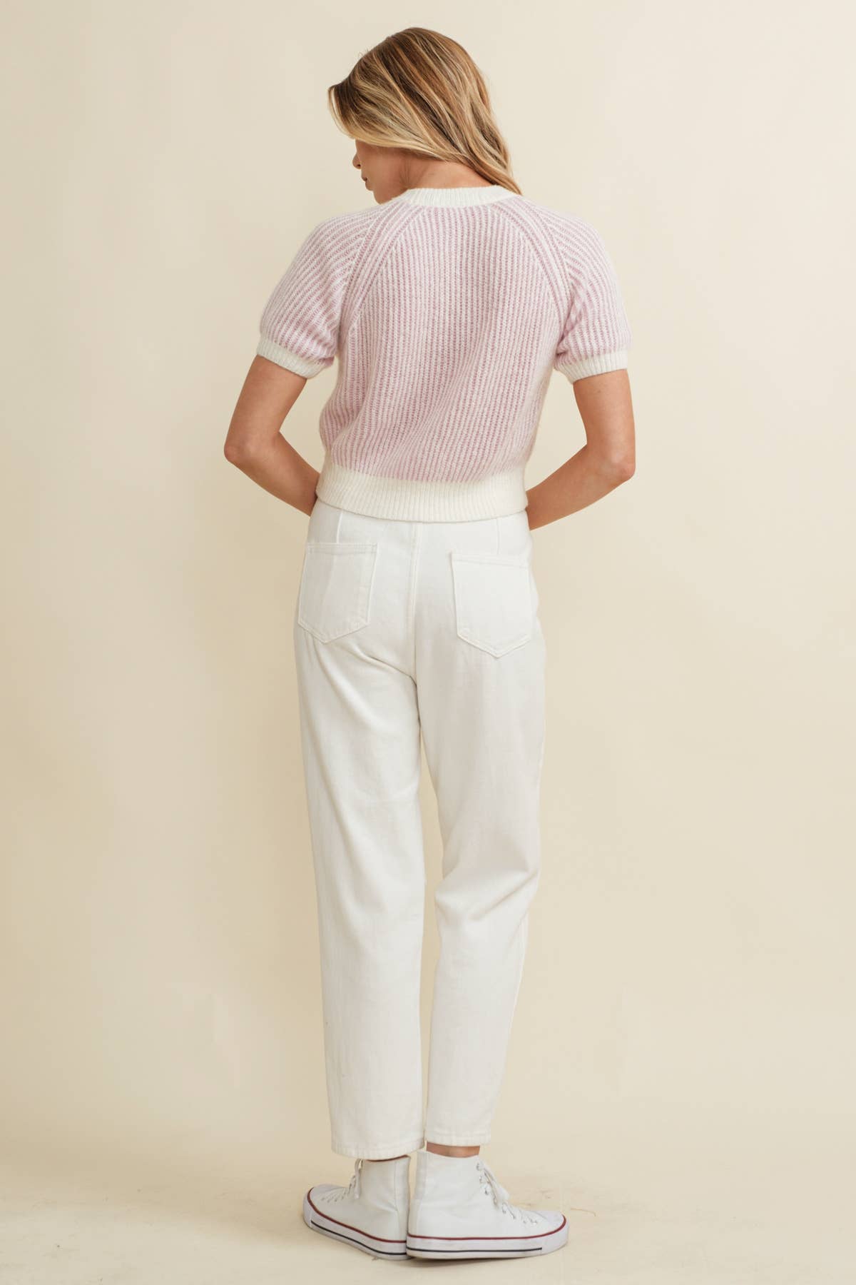 RIBBED SHORT SLEEVE SWEATER
