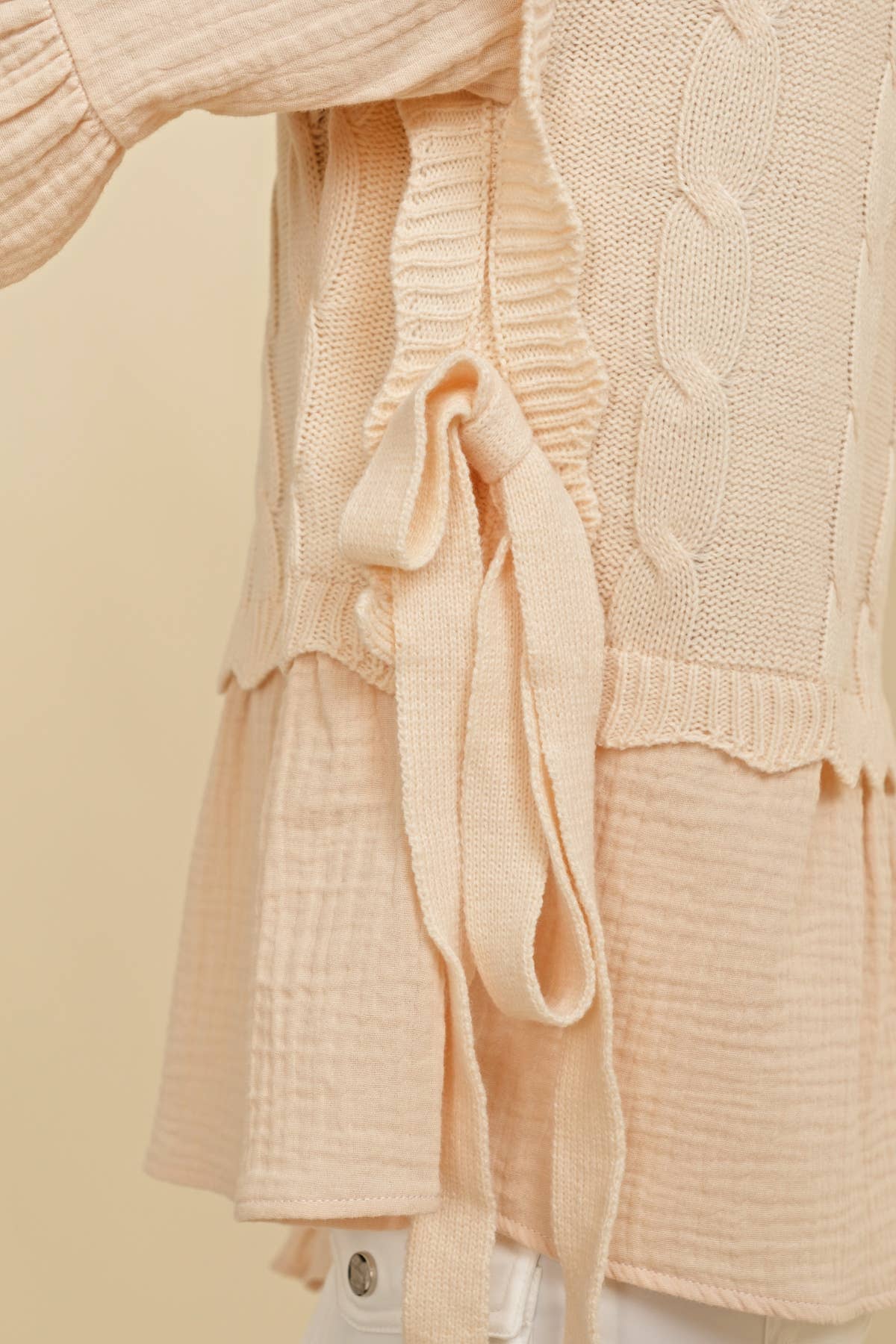 CSW13555 - CABLE KNIT LAYERED TOP