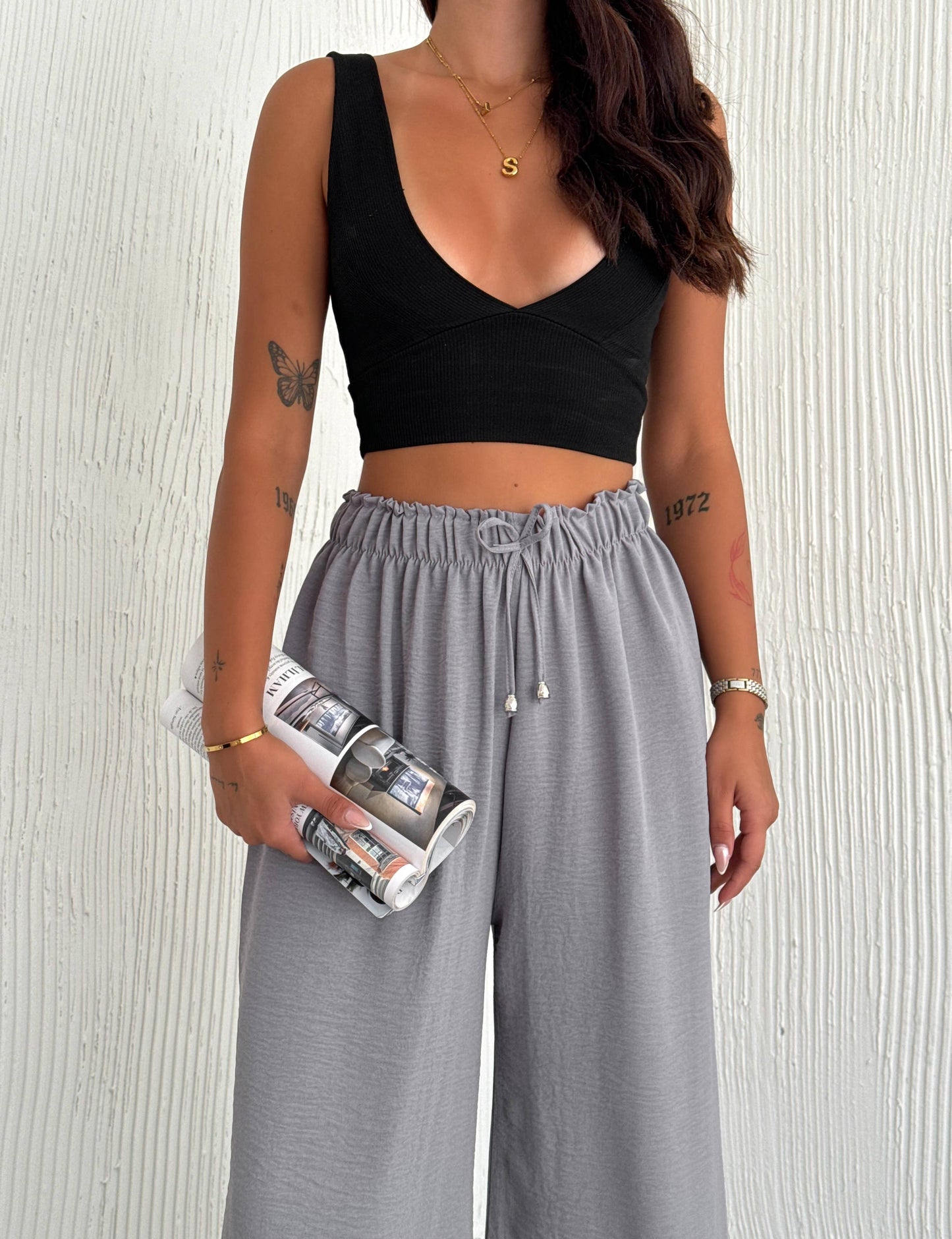 Women's Solid Color Palazzo Pants Wide Leg Elastic