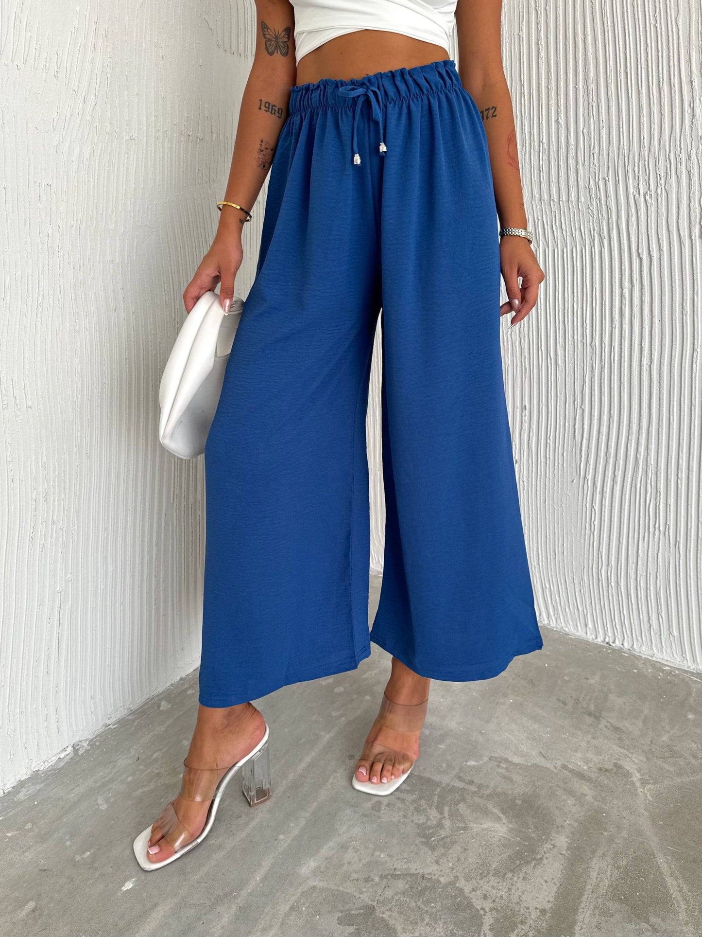Women's Solid Color Palazzo Pants Wide Leg Elastic
