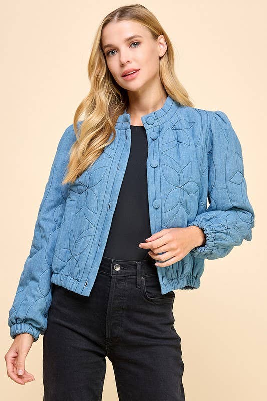 Denim Quilted Side Pockets Jacket