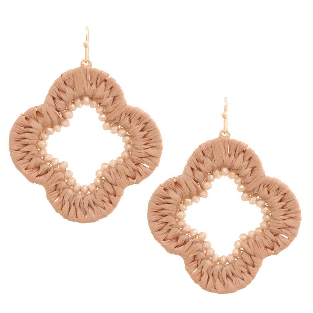 CLOVER SHAPE RAFFIA WRAPPED BEADED DANGLE EARRING, GSE 3884