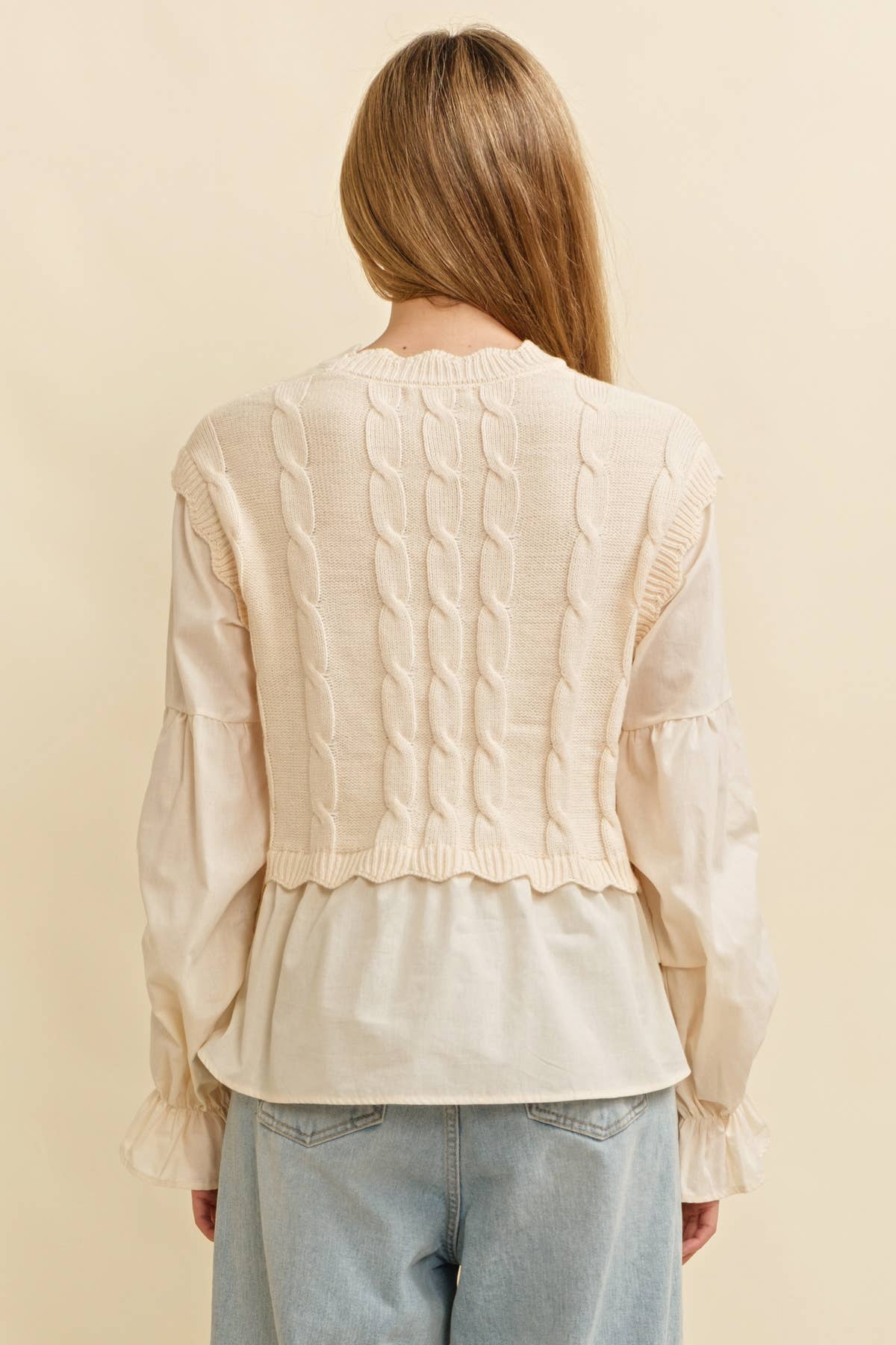 CSW13555 - CABLE KNIT LAYERED TOP