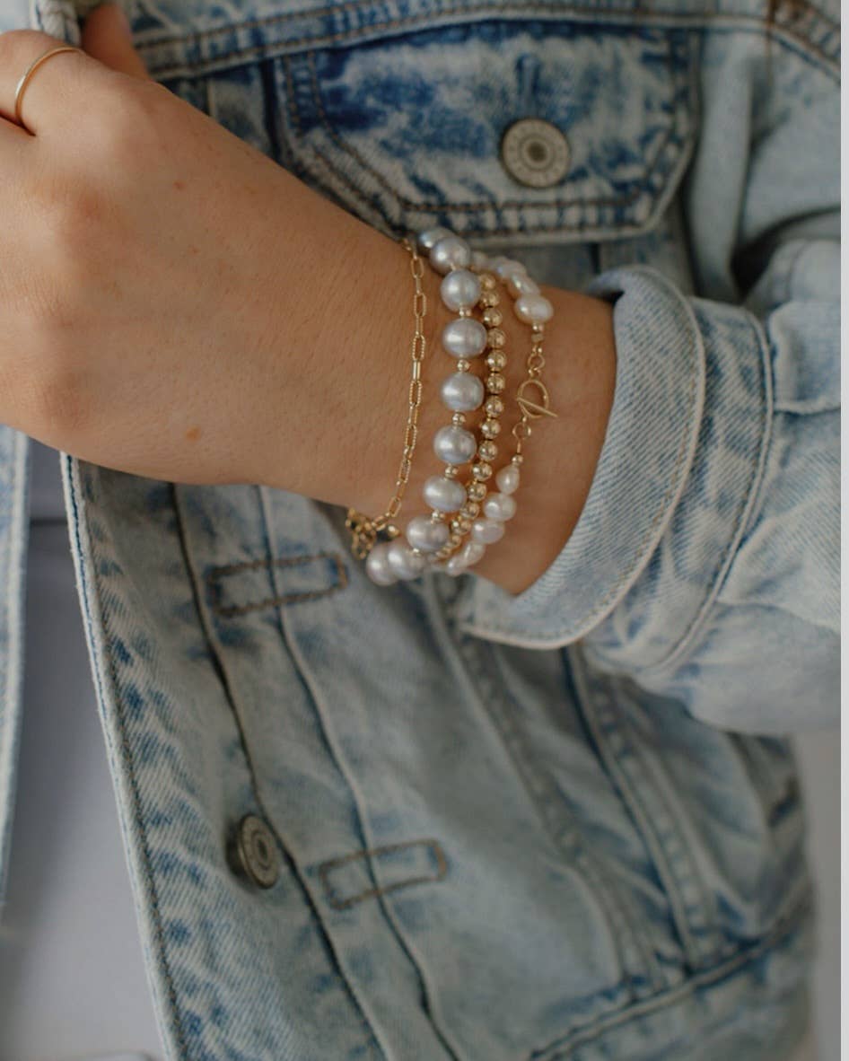 Shore Points Silver Pearl Beaded Bracelet Gold Filled
