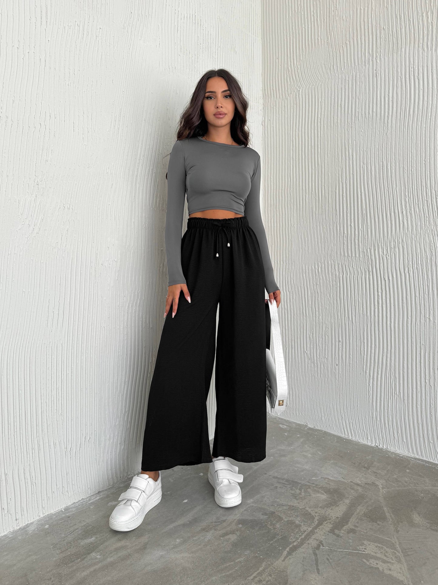 Women's Solid Color Palazzo Pants Wide Leg Elastic